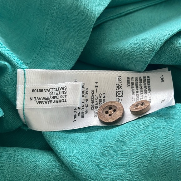 Tommy Bahama Short Sleeve Silk Button Up Silk Green Tropical Isle Shirt sz Large - Picture 14 of 15